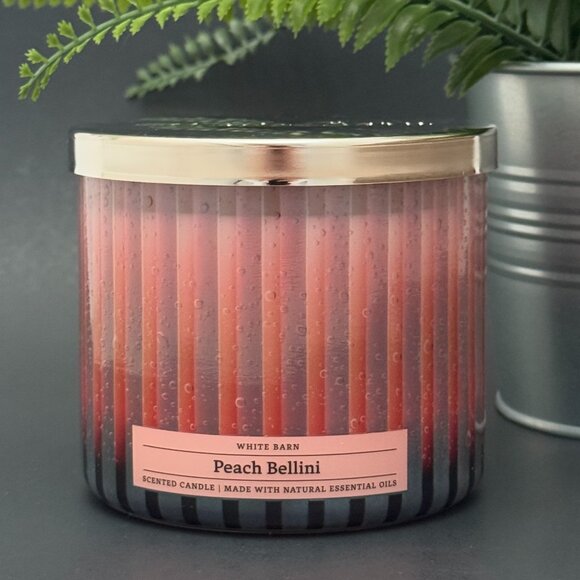 BBW Peach Bellini White Barn Bath & Body Works 3 Wick Candle - Picture 1 of 10